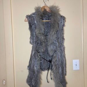 Gray brown Fur Trim Vest